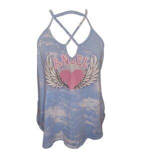 NoBo Cami Tank Top Juniors Blue Sky Angel Heart Wings